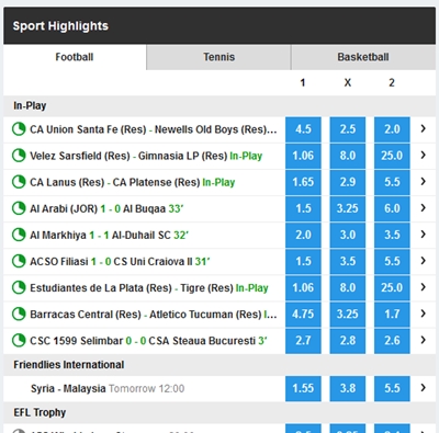 Sección « Deportes » normal, como cualquier otra casa de apuestas