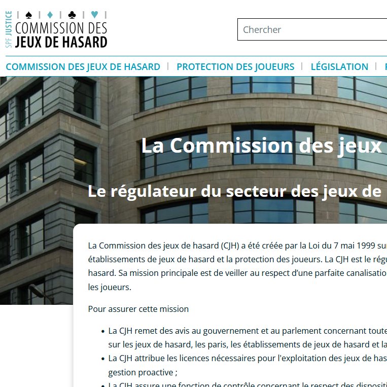 Vista del sitio web gamingcommission.be