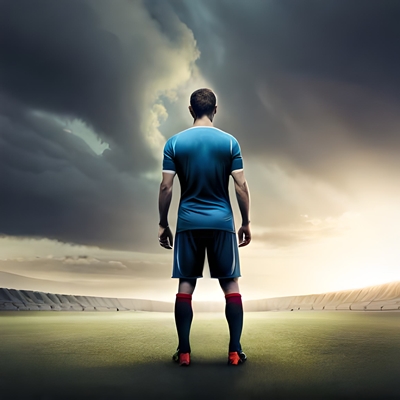 Un futbolista triste de espaldas